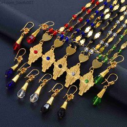 Anniyo Haii ensemble de bijoux fleur croix pendentif collier boucles d'oreilles perles de cristal boule chaîne Guam micronésie Chuuk Z230706
