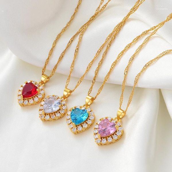 Collares colgantes Anniyo Heart Charm Mujer Chica Color Oro CZ Piedra Collar Joyería Africano Árabe Medio Oriente Regalos # 001537 Elle22