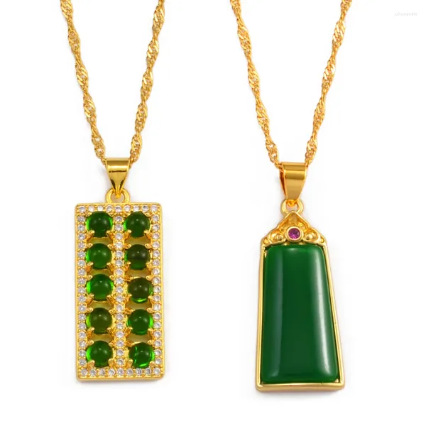 Collares colgantes Anniyo Rectángulo Charms Collar Adornos chinos Joyería de piedra verde