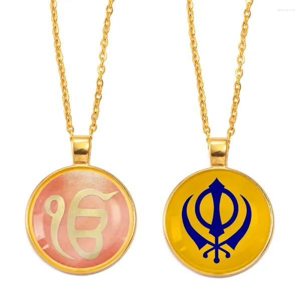 Colliers de pendentif anniyo rond Sikh Symbole tamoul Yoga pour femmes hommes hindou hindou bouddhiste om sikhisme religion # d0053