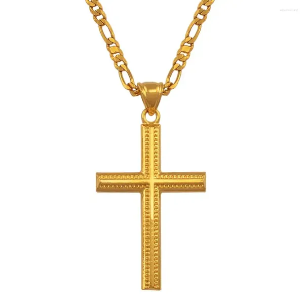 Collares colgantes Anniyo mujeres cruz color oro encantos collar para hombres moda joyería cristiana fábrica al por mayor crucifijo dios # 066102