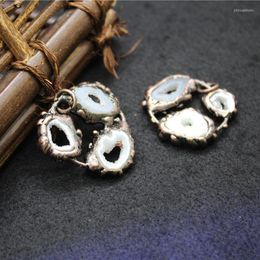 Hanger kettingen antieke koper natuurlijke agates stenen rauw mineraal kwarts geode agat kristal plak suspensie voor vrouwen mannen mode sieraden