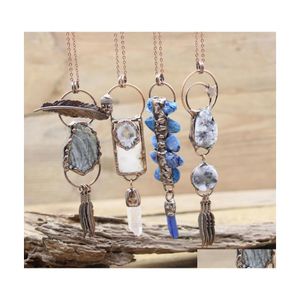 Hangende kettingen antieke koper gesoldeerd bungelende kwast hangers kyaniet kwarts geode druzy vintage boeddha man boho drop levering j dhebb