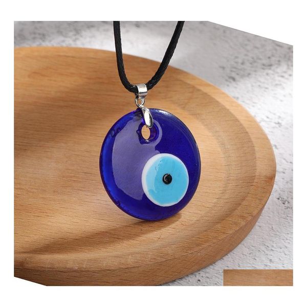 Pendentif Colliers Antique Deep Sea Blue Evil Eye Collier Turc Tour De Cou En Verre Yeux En Cuir Corde Chaîne Bijoux Cadeau Drop Delivery Pen Dhp43