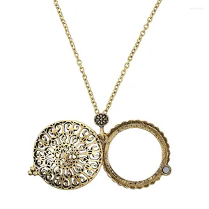 Pendentif Colliers Antique Design Creux Sculpture Sculpté Fleur Loupe Lien Chaîne Collier Mode Femmes Filles Bijoux Cadeau