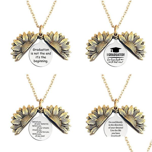 Pendentif Colliers Antique Plaqué Or En Acier Inoxydable Collier Médaillon Ouvert Tournesol 2022 Graduation Saison Lettrage Intial Drop De Dhxzw