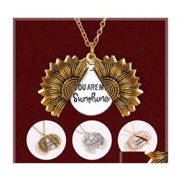 Pendentif Colliers Antique Gold Sier Open Locket Collier Gravé You Are My Sunshine Tournesol Unique Party Bijoux Cadeau Drop Deliv Dhsw0