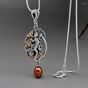 Pendentif Colliers Antique Perle Animal Collier Rétro Deux Couleurs Thai Argent Gecko Et Abeille Pour Femmes Hommes Mode Bijoux Cadeau