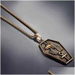 Collares colgantes Anubis Life Signature Mens Retro Collar Perros Cabeza Anka Cruz Hip Hop Cuello Cadena Joyería Drop Entrega Colgantes DHMP2