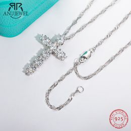 Hangende kettingen Anujewel 4 mm 21 d kleur diamant kruis ketting 925 sterling zilver 18K vergulde douane sieraden 230817