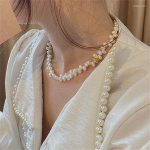 Pendentif Colliers Aomu élégant couleur or irrégulier perles d'eau douce collier pour femmes mode bracelet mariée bijoux de mariage collier