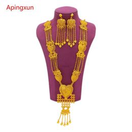 Collares colgantes apingxun nueva llegada de 24 km color de oro aretes de collar de tasles juego de joyas africanas mujeres de boda nupcial joyería 240419