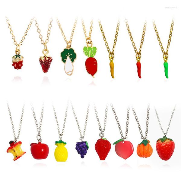 Pendentif Colliers Pomme Ananas Raisin Fraise Pêche Collier De Fruits À La Mode Chou Radis Poivre Légume