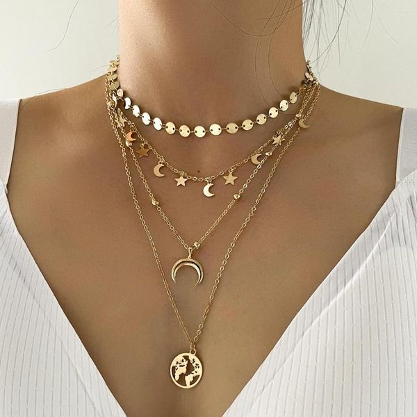 Pendentif Colliers Aprilwell One Piece Vintage Lune Collier Pour Femmes Boho Multicouche Esthétique Star Map Kpop Choker Chaînes Couple Bijoux