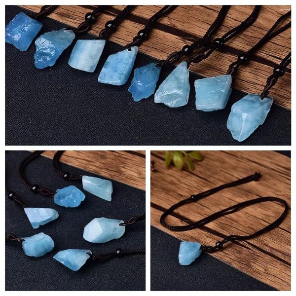 Collares colgantes Piedra aguamarina Collar azul Cadena de cuerda Cuarzo natural Cristales crudos Espécimen mineral