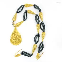 Pendentif Colliers Bijoux de mariage arabe Collier de perles de luxe Plaqué or Longue chaîne algérienne pour femmes
