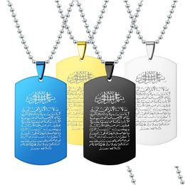Colliers de pendentif Arabie Écriture pour femmes hommes en acier inoxydable Chog Tag Perles de mode bijoux de gouttes cadeaux Livraison pendentifs Dhizq