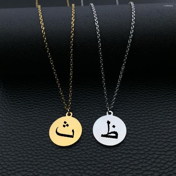 Collares pendientes letra árabe moneda disco gargantilla collar joyería de acero inoxidable para hombres y mujeres YP8725