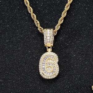 Collares colgantes Números arábigos Zircon Hip Hop Collar de oro de 18 quilates con cadena de 60 cm Conjunto de joyas Helado hacia fuera Figuras de números de diamantes Colgante Dhgo1