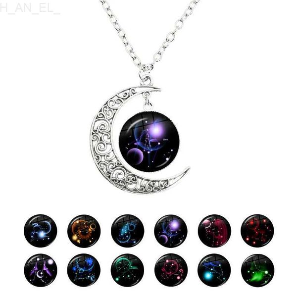 Colliers pendentif Bélier/Taureau/Gémeaux/cancer/LEO/Vierge/Balance/Scorpion Signes du zodiaque Collier croissant de lune 12 Constellations Bijoux pour anniversaire L24313