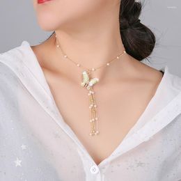 Pendentif Colliers ARLIE Beau Papillon Pour Les Femmes Exquis Long Gland Perle Mariages Bijoux Cadeau De Fête