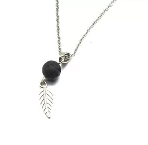 Pendentif Colliers Aromathérapie Huile Essentielle Diffuseur Collier Noir Lava Rock Pierre Perle Volcan Feuille Charmes Chaîne En Acier Inoxydable J Dhxsu