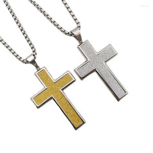 Hangende kettingen aankomst 2 toon roestvrij staal eenvoudige big cross ketting mannen vrouwen christelijke sieraden groothandel