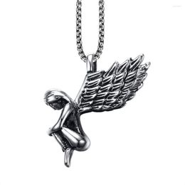 Pendentif Colliers Arrivée Angel Wing Collier 36mm Titane Acier Tendance Unisexe Bijoux Peut avec ou sans chaîne Cadeau d'anniversaire