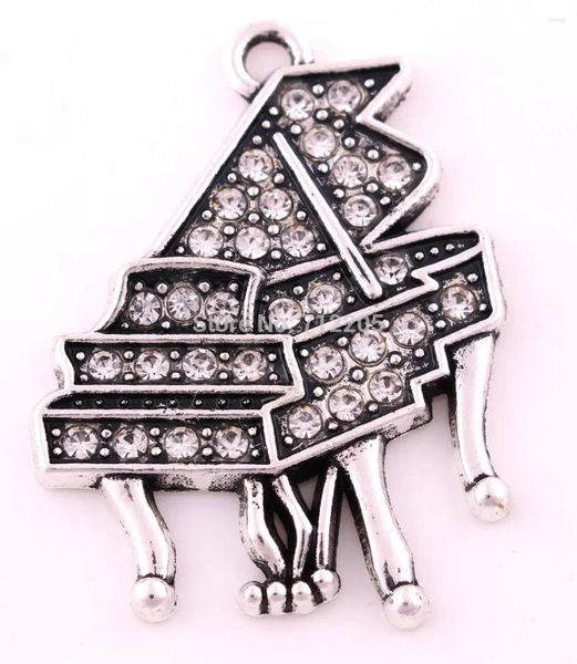 Pendentif Colliers Arrivée Antique Argent Plaqué Zinc Clouté Avec Des Cristaux Étincelants Piano Musique Bijoux