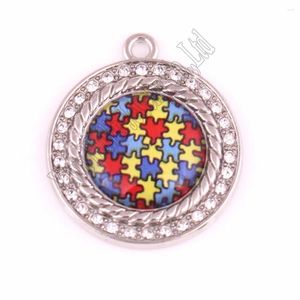 Pendentif Colliers Arrivée Collier de sensibilisation à l'autisme Pendentifs avec trous Crystal Puzzle Piece Jigsaw Hope Round Charm DIY Bijoux