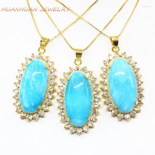 Colliers de pendentif Arrivée Blue Naturel Stone Lucky Amulet Chain pour femmes Collier Pendants 24 x 42 mm Chalcédoine Jades Bijoux B3312