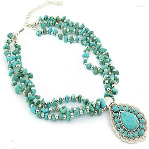 Pendentif Colliers Arrivée Bohème Style Occidental Naturel Turquoise Collier Pour Femmes Vantage Chubby Goutte Pendentif Perles Ras Du Cou Ethnique