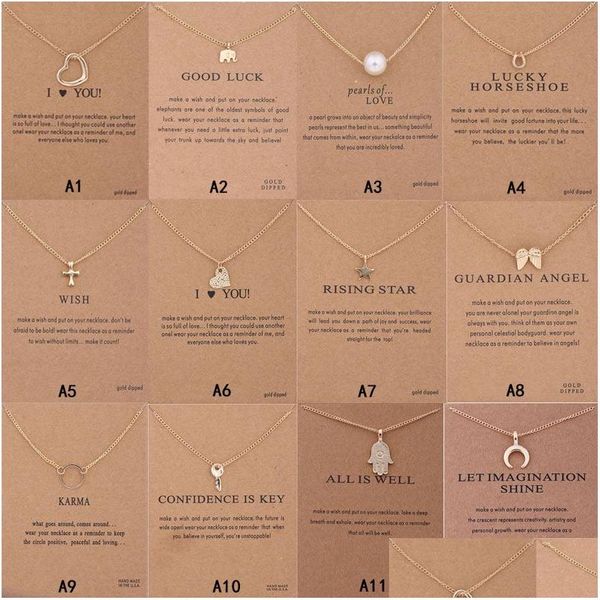 Collares pendientes Llegada Dogeared Collar con tarjeta de regalo Elefante Perla Amor Alas Cruz Clave Signo del zodiaco Brújula Loto para mujeres F Dhjax