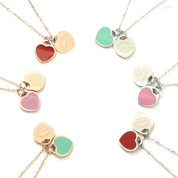 Collares colgantes Llegada Doble Esmalte de Corazón Señora PARA SIEMPRE AMOR Collar de Acero Inoxidable Joyería Regalo Al Por Mayor Para Las Mujeres K0023