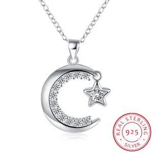 Pendentif colliers arrivée mode 925 argent Sterling lune et étoile contes chaîne lien pour les femmes bijoux fins SCN108Pendant