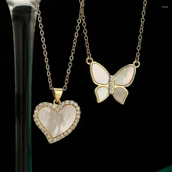 Collares colgantes Llegada Moda Mujer Chapado en cobre 18k Oro Zircon Shell Amor Collar de mariposa Joyería elegante simple