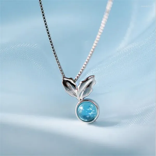 Pendentif Colliers Arrivée Feuilles de menthe Creative Blue Bubble Silver Plaqué Bijoux Personnalité Exquis Cristal H536