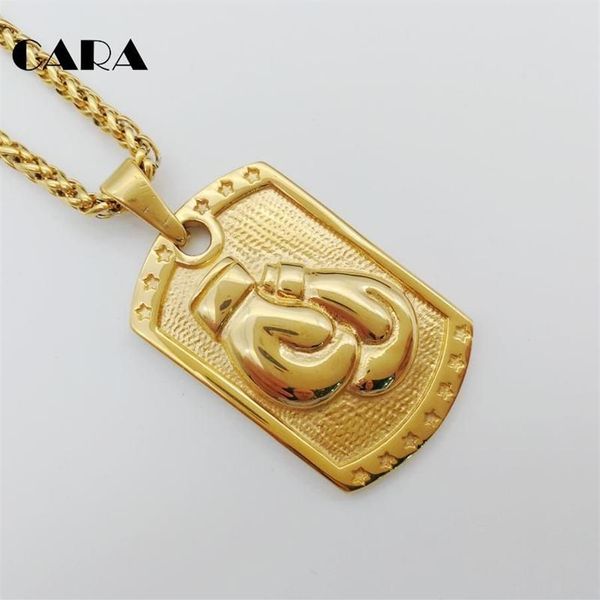 Colliers pendants Arrivée Punk Style 316L Collier Hip Hop en acier inoxydable Boxing Glove Tablet Square Mens Bijoux CAGF0190223S