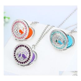 Pendentif Colliers Arrivée Arbre De Vie Aromathérapie Collier Cristal Strass Médaillon Diffuseur D'huile Essentielle Pour Les Femmes Mode Drop Dhukr