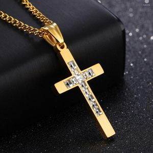 Pendentif Colliers Arrive 316L Acier Inoxydable Or Croix Crucifix Top CZ Pierre Hommes Femmes Collier Boîte Boîte Chaîne 24 