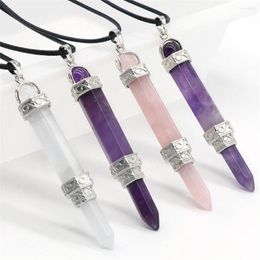 Les colliers pendants sont arrivés 3pcs / lot Crystal Natural Crystal Amethysss Halloween Scepte Hexagons Pink Lucky Pendentids Guérison Charmes Collier Sliver
