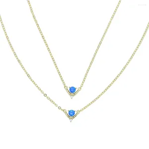 Collares colgantes llegado azul fuego ópalo piedra moda delicado micro pave claro cz encanto oro color mínimo mujeres niña regalo joyería