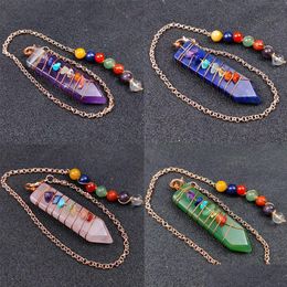 Collares colgantes Punta de flecha Chakra Reiki Pendums curativos Piedras naturales Colgante Amet Cristal Meditación Pendum hexagonal para hombres Gota DHVE1