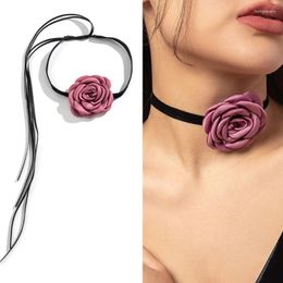 Pendentif Colliers Fleur Artificielle Ras Du Cou Tissu Matériel Tissu Accessoires Cadeau Pour Femmes Filles