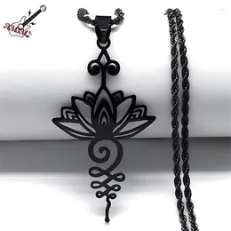 Colliers pendants Collier de fleur de lotus artistique pour femmes hommes en acier inoxydable couleur noire yoga guérison chakra goth bijoux