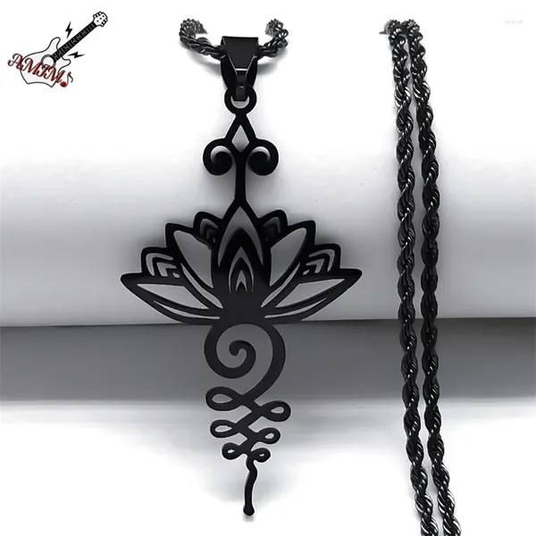 Collares colgantes Collar de flores de loto artístico para mujeres hombres acero inoxidable color negro yoga curación chakra joyas góticas