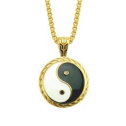 Hanger Kettingen Ascona Hip Hop Tai Chi Yin Yang Rack Sterling Zilveren Ketting Dames Natuurlijke Zwarte Spinel Ronde Edelsteen