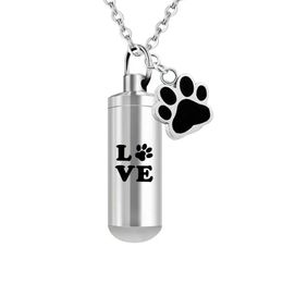 Cendres pour l'amour pattes d'animaux imprimer en acier inoxydable souvenir pendentif cylindre crémation urne bijoux collier bijoux collier Dhres