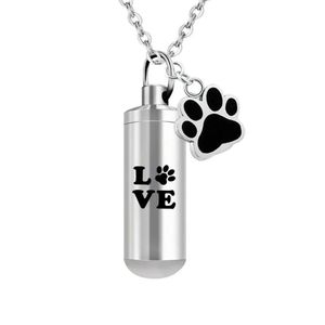 Pendentif Colliers Cendres pour l'amour Pet Paws Imprimer en acier inoxydable Keepsake Cylindre Crémation Urne Bijoux Collier Drop Livraison Pendan Dhpez