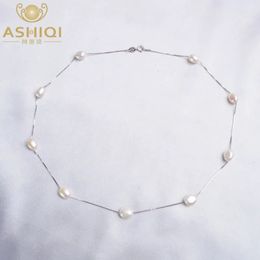 Pendentif Colliers ASHIQI Baroque collier de perles naturelles pour les femmes avec 925 chaîne en argent Sterling 6-7mm perle d'eau douce bijoux de mode 231118